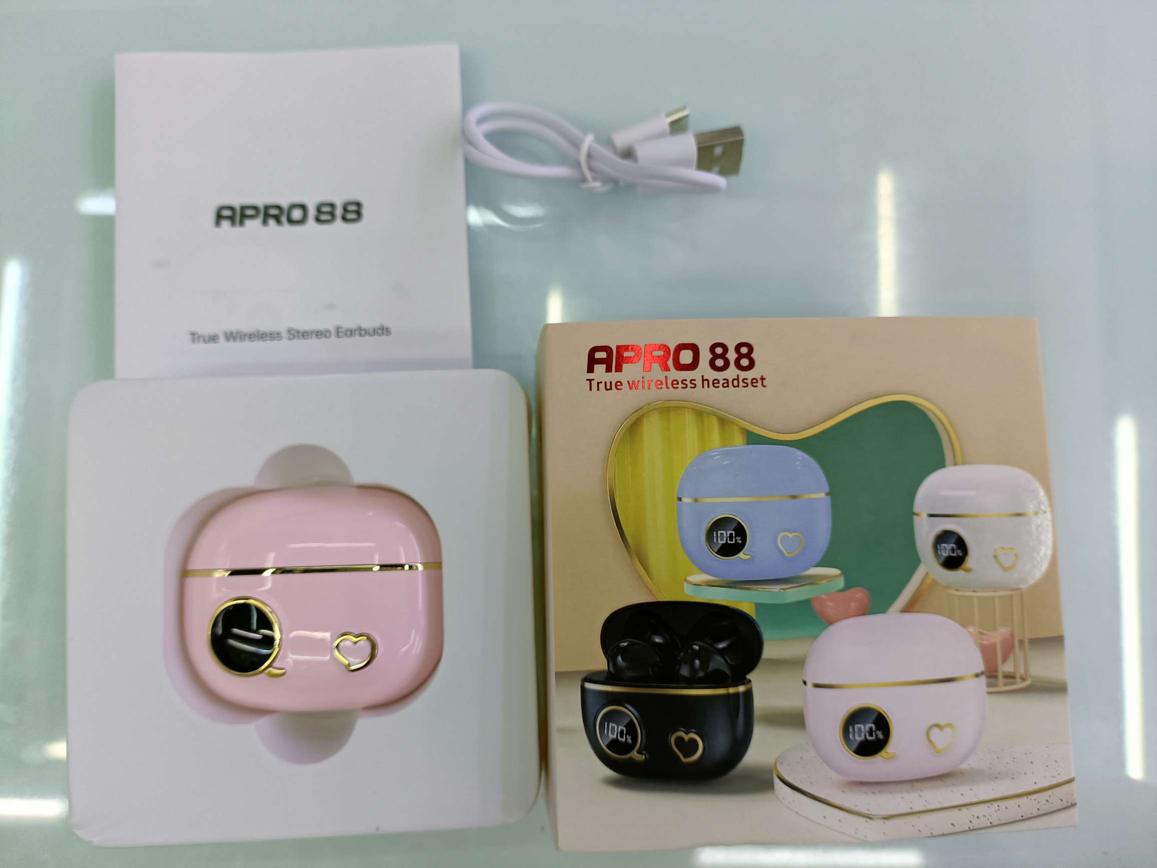 Apro88 Bluetooth Headset Screen Digital display Bluetooth headset Cute cabin headset