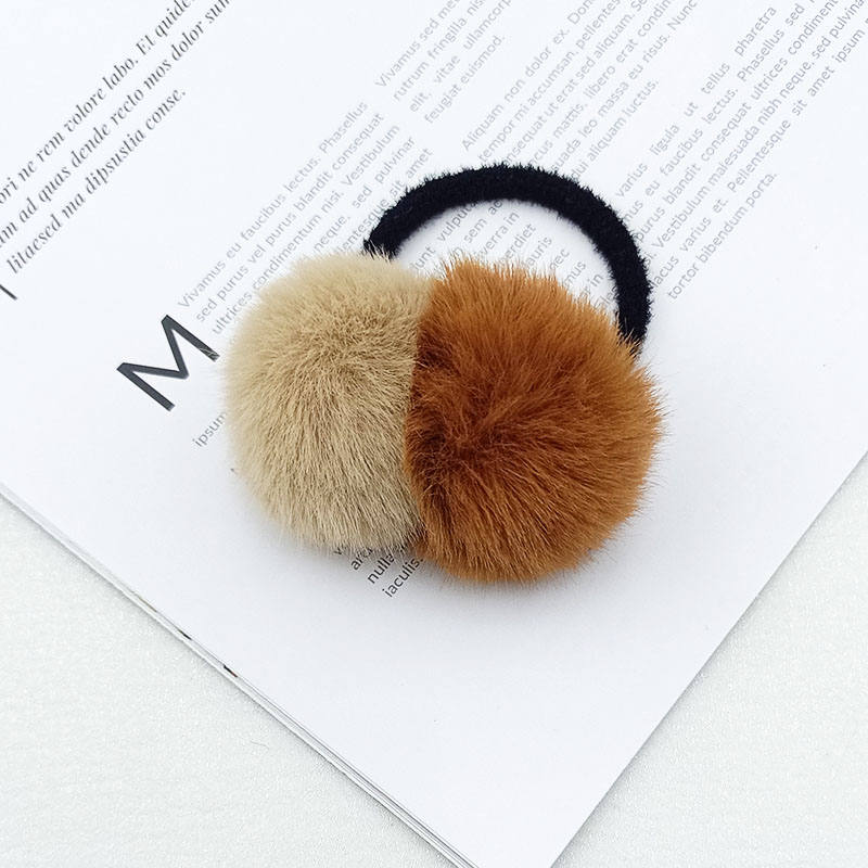 韩版毛绒绒秋冬双拼毛球皮筋双色扎头发简约发圈少女软萌发绳详情8