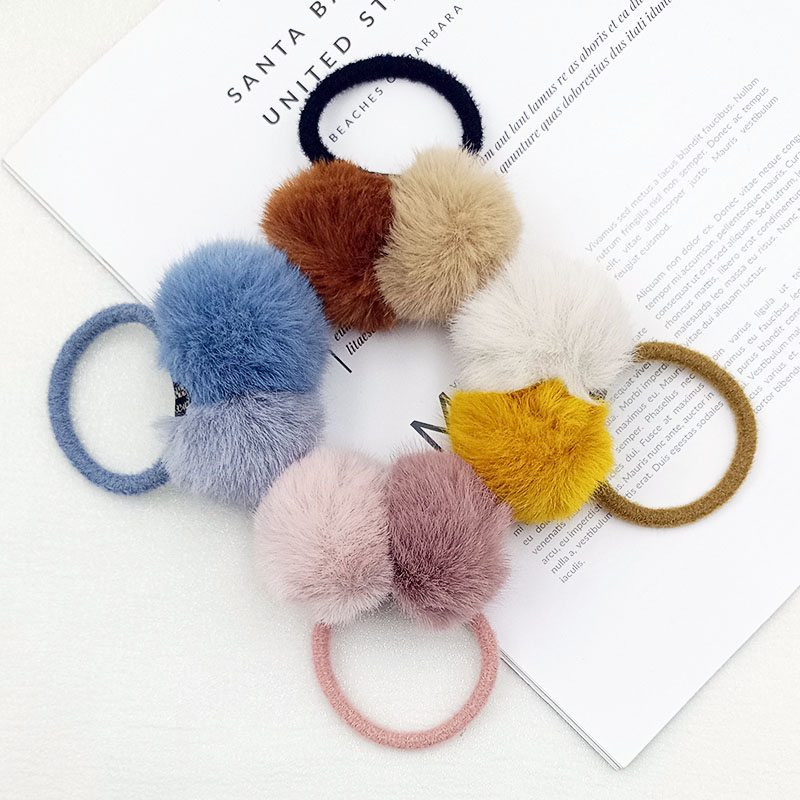 韩版毛绒绒秋冬双拼毛球皮筋双色扎头发简约发圈少女软萌发绳