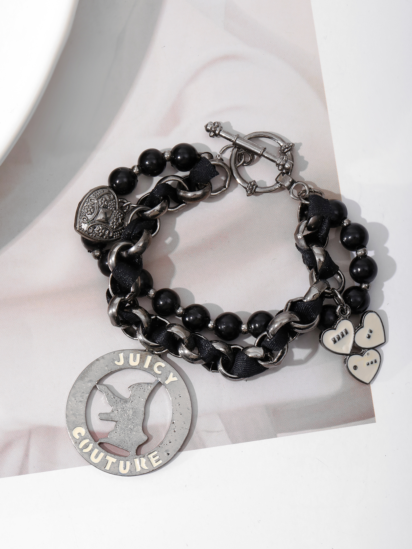 New Chinese-style fashionable bracelet, with a design sense of national trend, black beaded and elegant, double-layer bracelet, simple bracelet accessory for women details Picture