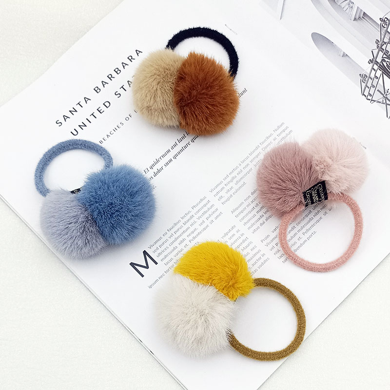 韩版毛绒/双拼毛球/皮筋双色/扎头发简/约发圈少女/软萌发绳细节图