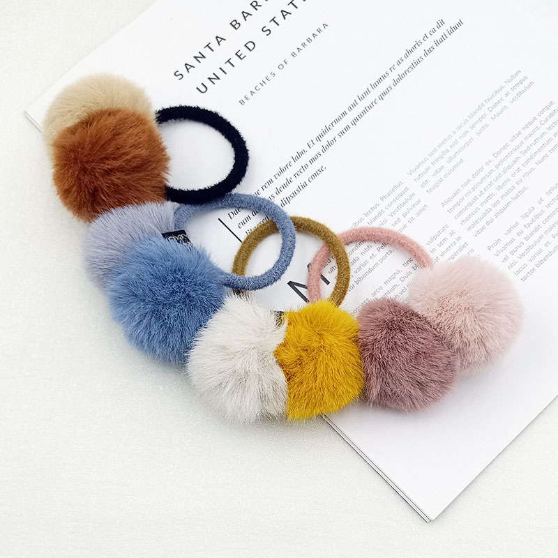 韩版毛绒/双拼毛球/皮筋双色/扎头发简/约发圈少女/软萌发绳产品图