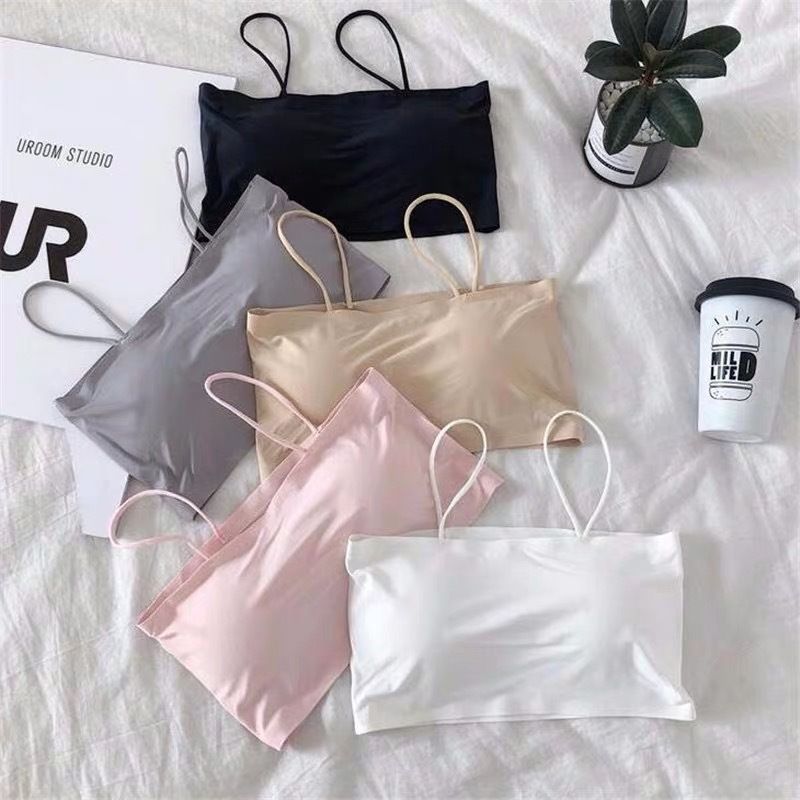 Foreign trade ice silk seamless girl vest a piece of strap with a solid color anti-slip line girth beauty back underwear full figure
