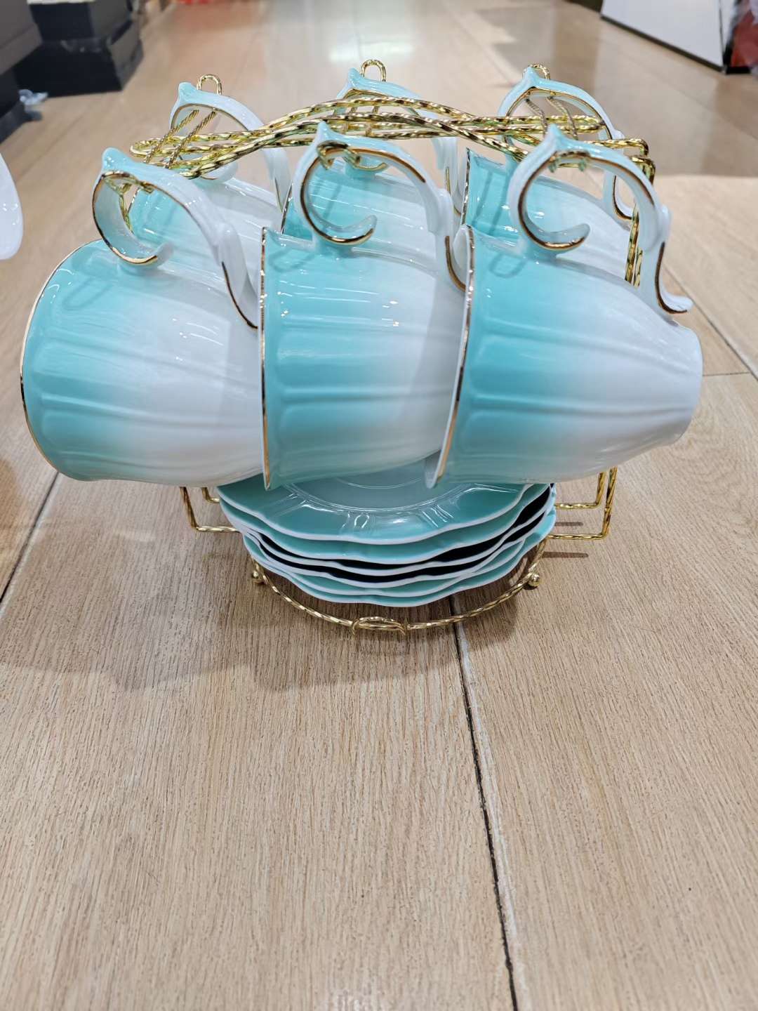 Jingdezhen 6 Cups 6 Dishes With Rack Coffee Cup Saucer Set Ceramic Cup English Afternoon Tea Cup details Picture