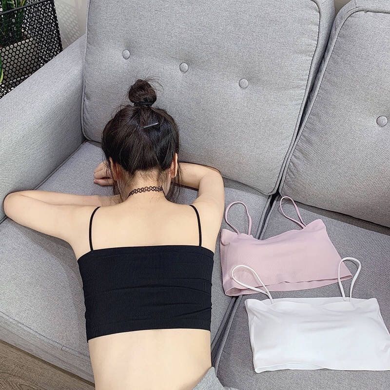 Foreign trade ice silk seamless girl vest a piece of strap with a solid color anti-slip line girth beauty back underwear Item Picture