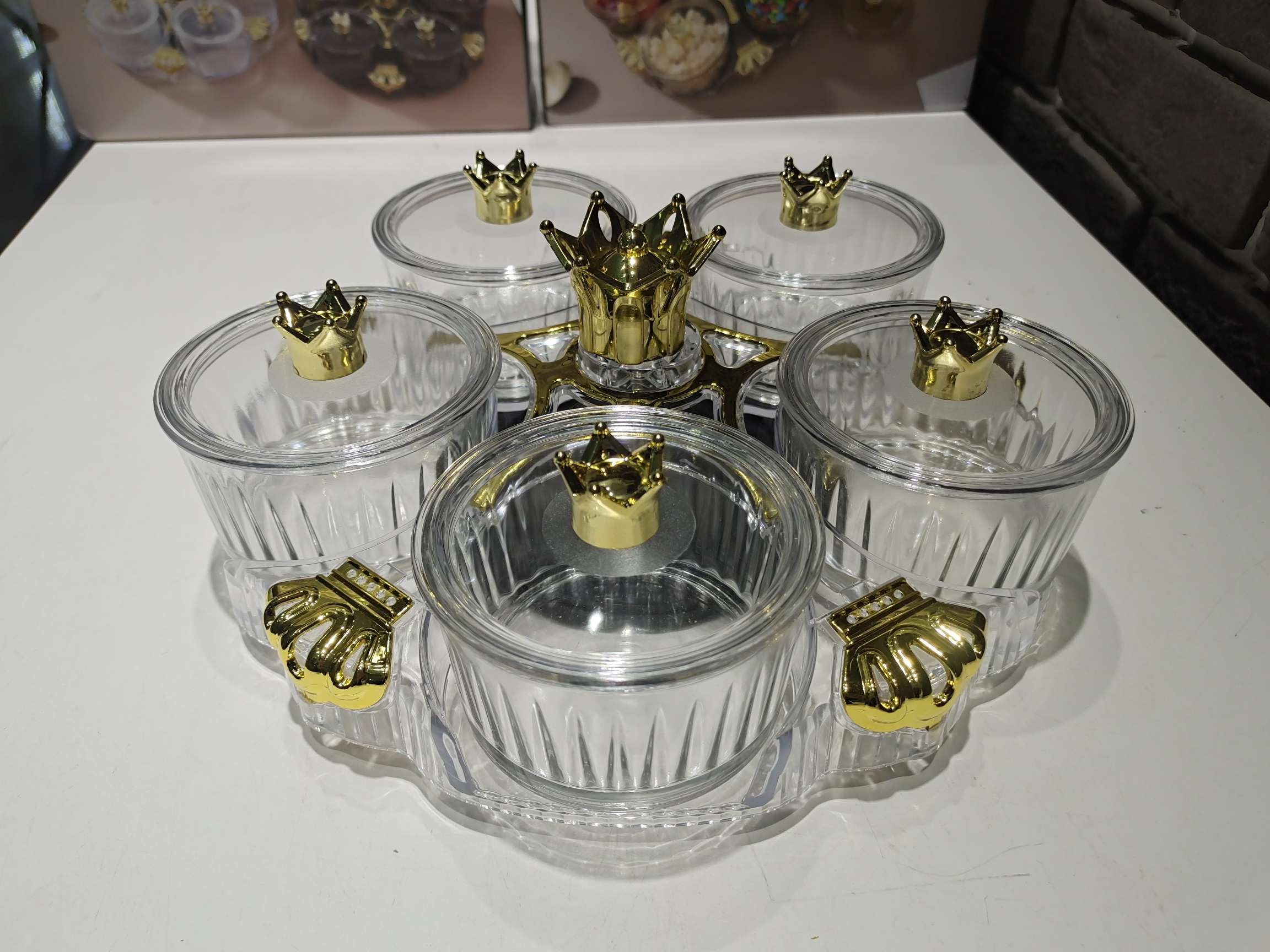Acrylic Five-Cell Rotating Dried Fruit Box Snack Tray