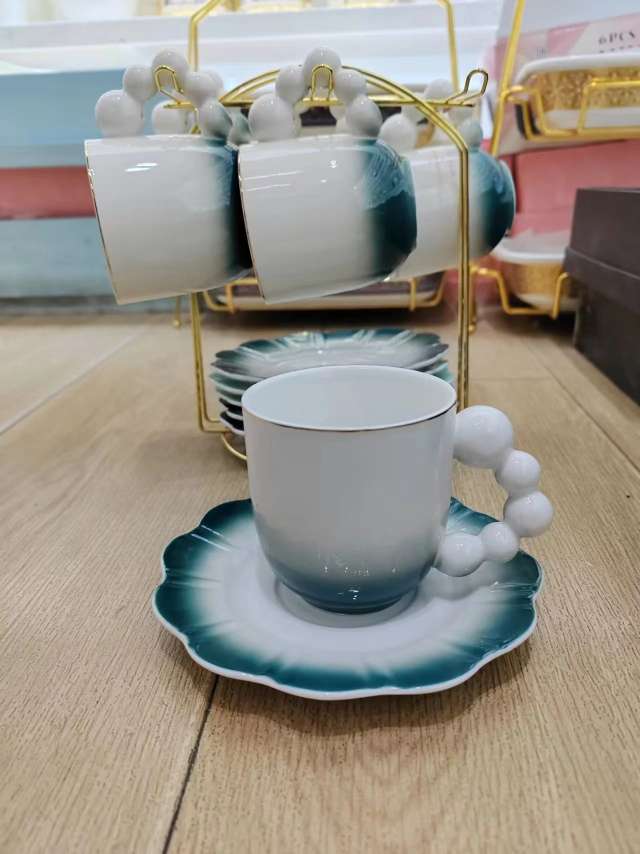 Jingdezhen 6 Cups 6 Dishes With Rack Coffee Cup Saucer Set Ceramic Cup English Afternoon Tea Cup