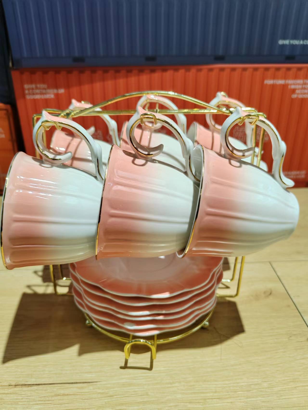 Jingdezhen 6 Cups 6 Dishes With Rack Coffee Cup Saucer Set Ceramic Cup English Afternoon Tea Cup undefined