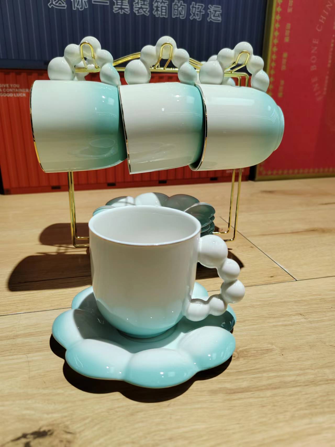 Jingdezhen 6 Cups 6 Dishes With Rack Coffee Cup Saucer Set Ceramic Cup English Afternoon Tea Cup undefined