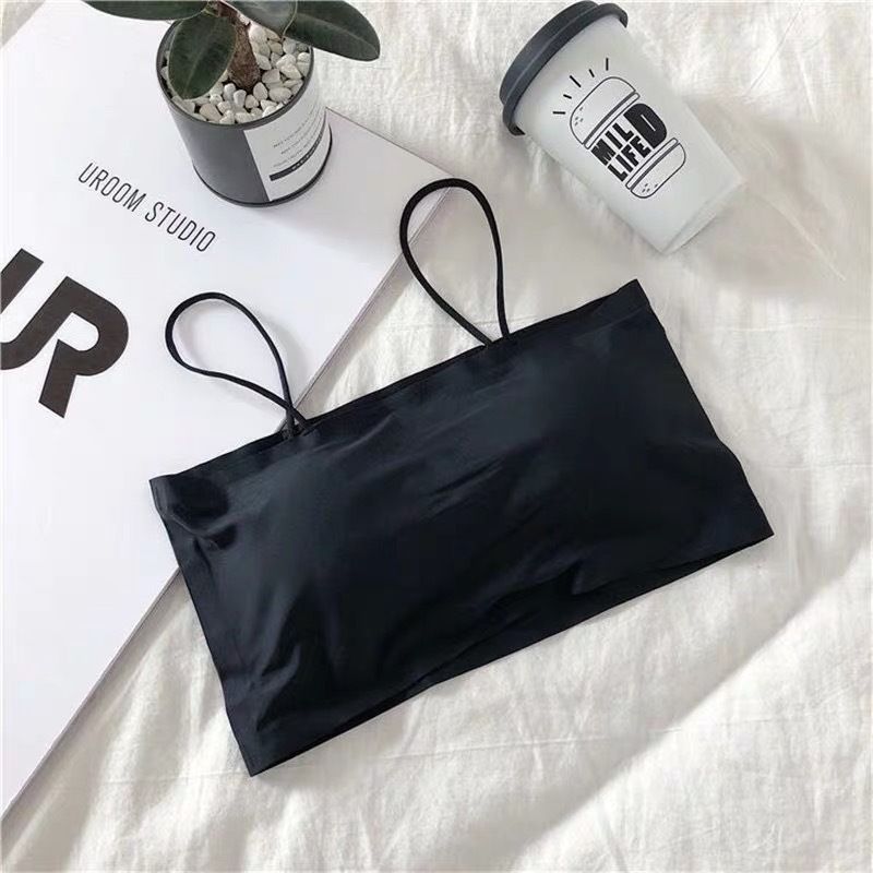 Foreign trade ice silk seamless girl vest a piece of strap with a solid color anti-slip line girth beauty back underwear details Picture