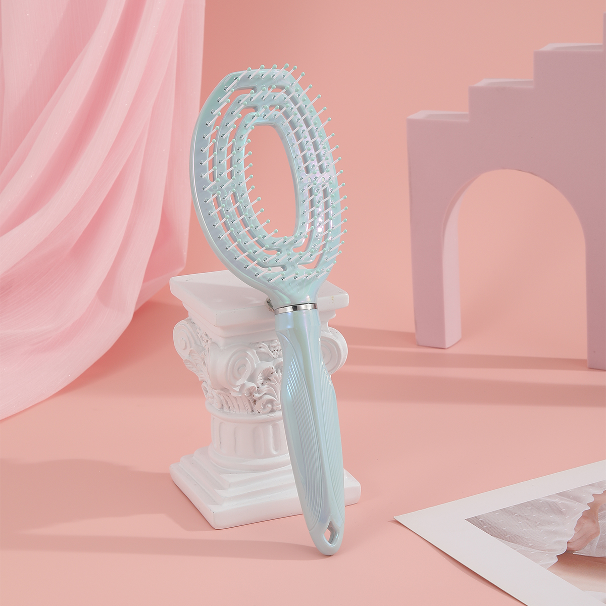 Laser comb with curved back design for hair smoothing, handheld plastic comb, dry and wet dual-purpose comb