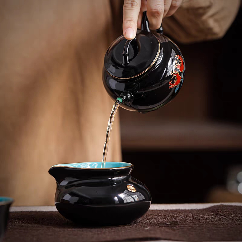 京韵窑彩叠金功夫茶具套装家用天青釉轻奢高档佛手花茶壶泡茶盖碗详情9