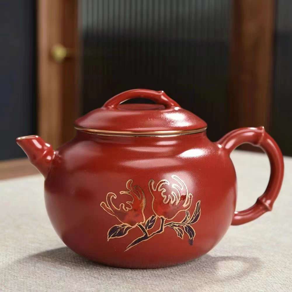 京韵窑彩叠金功夫茶具套装家用天青釉轻奢高档佛手花茶壶泡茶盖碗详情3
