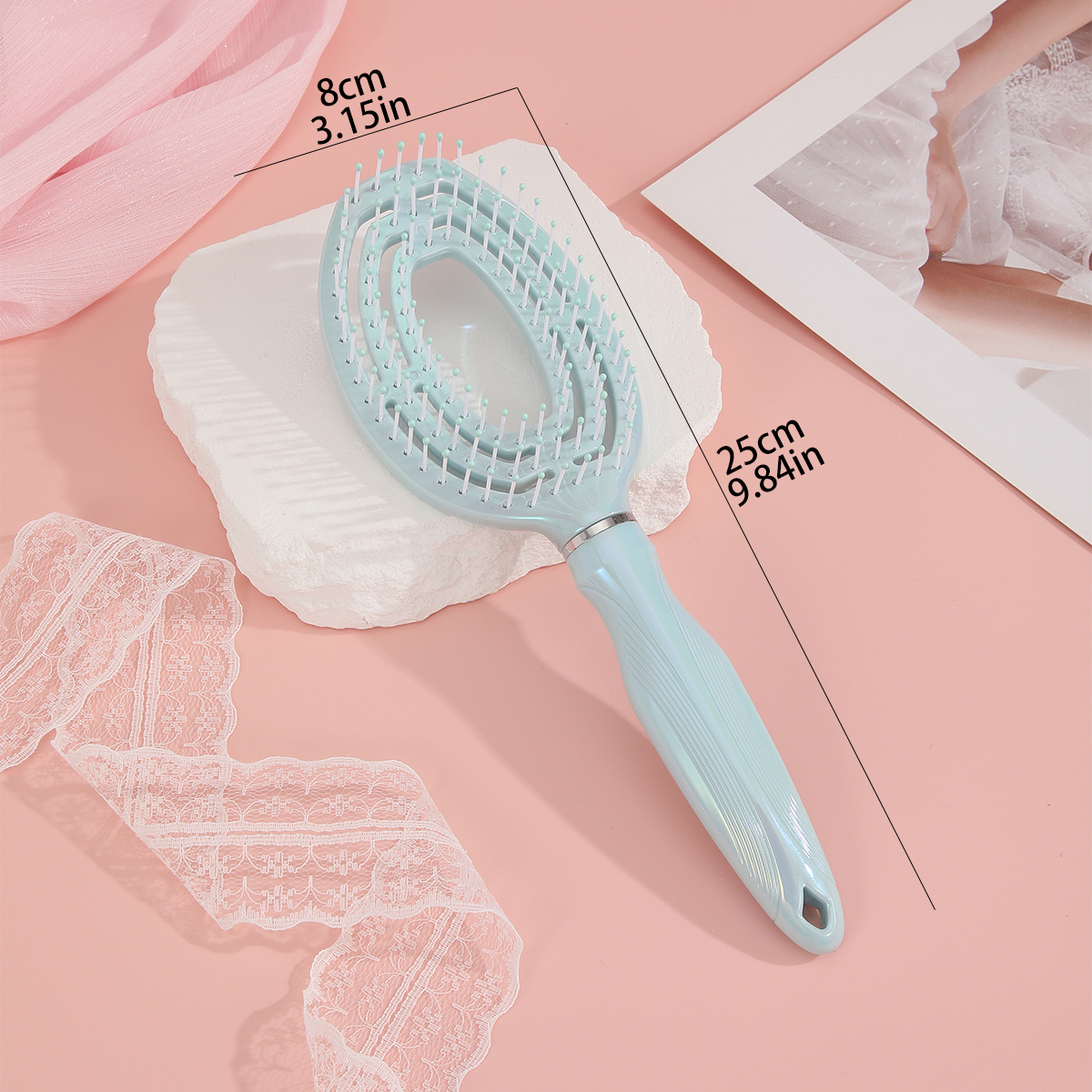 Laser comb with curved back design for hair smoothing, handheld plastic comb, dry and wet dual-purpose comb pic 1