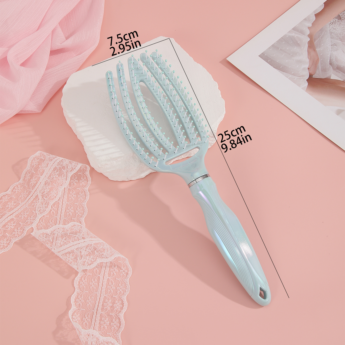 Laser comb with curved back design for hair smoothing, handheld plastic comb for dry and wet use pic 1