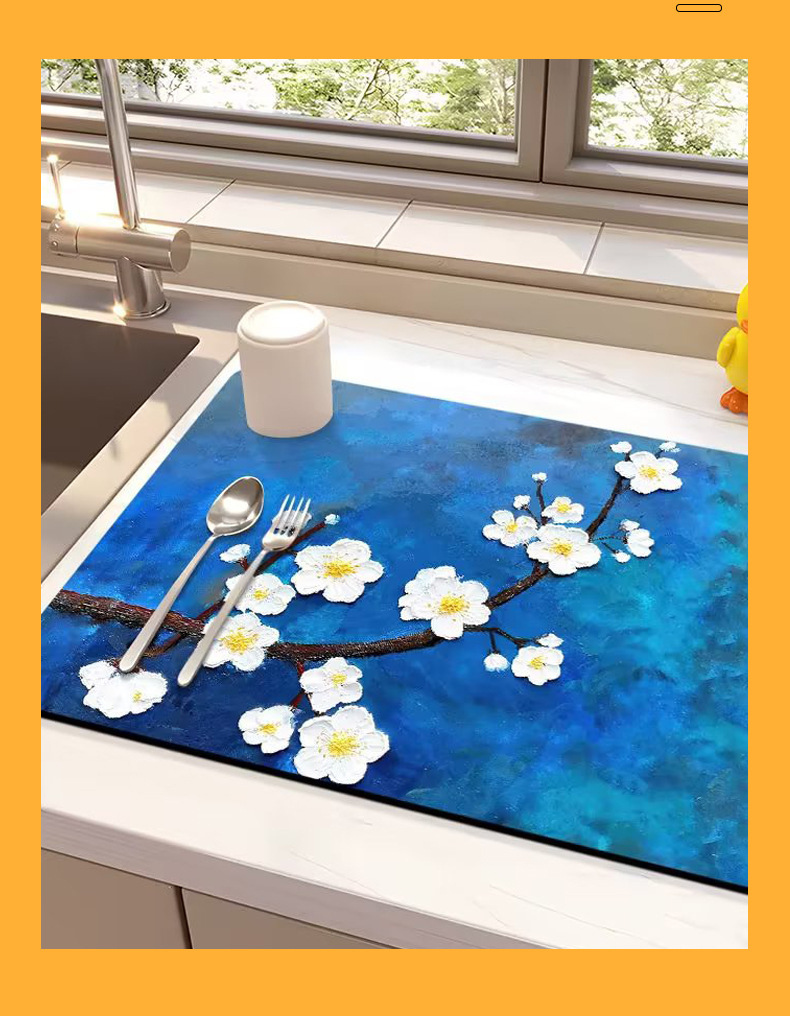 千思厨房沥水垫 隔热垫吧台吸水垫水龙头防溅水垫 厨房防滑油画地垫详情4