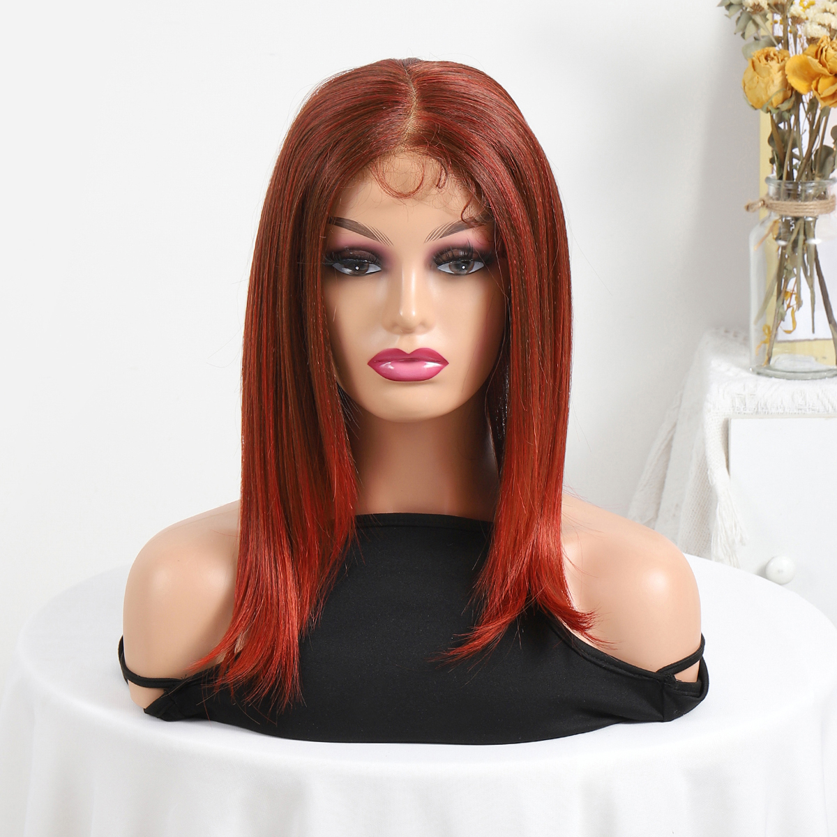 newlook欧美女士酒红色中分长直发中长发化纤发头套批发hair wigs