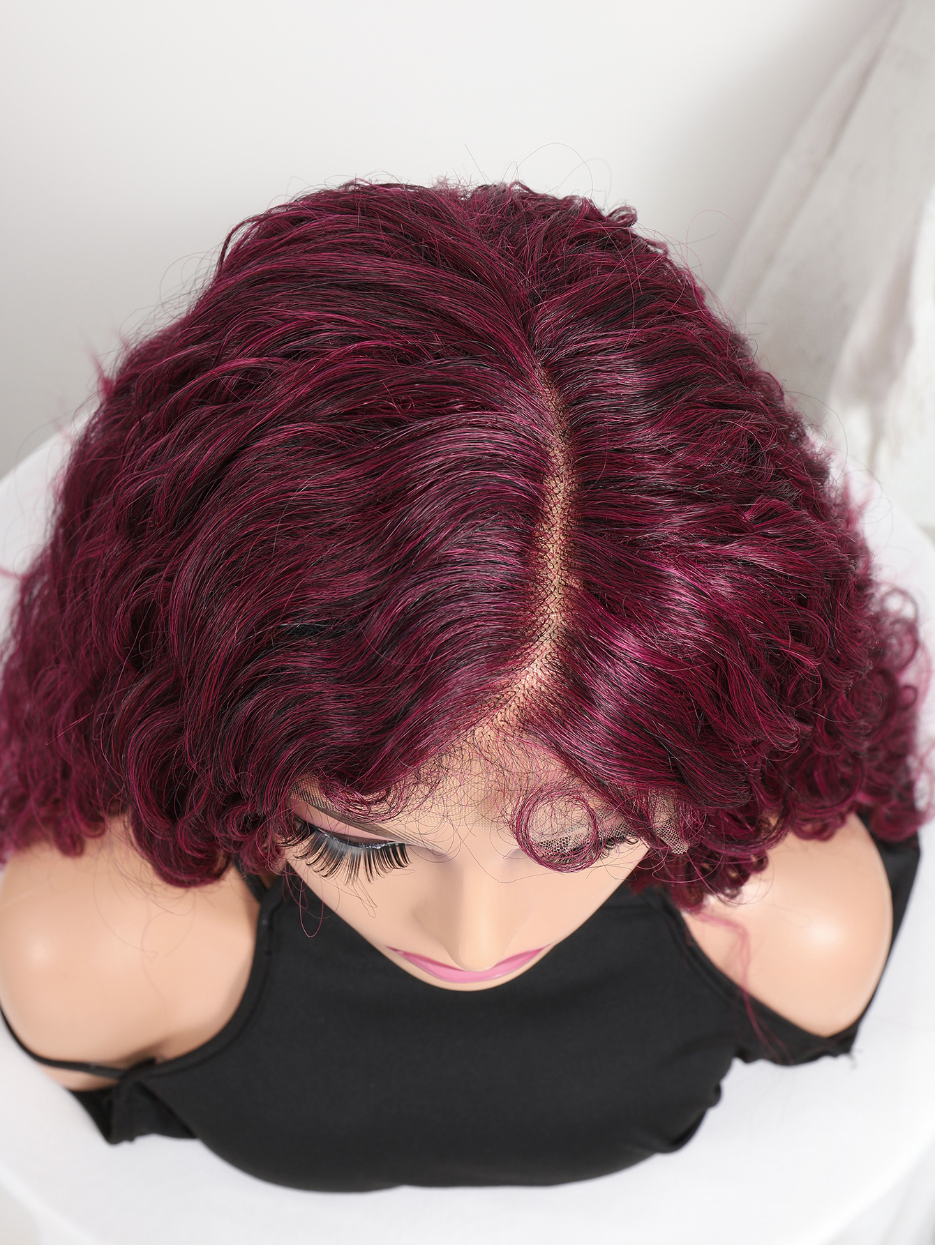 newlook cross-border European and American wigs feature a mid-range wine red multi-color wavy long curly hair synthetic fiber head cover that is naturally fluffy Item Picture