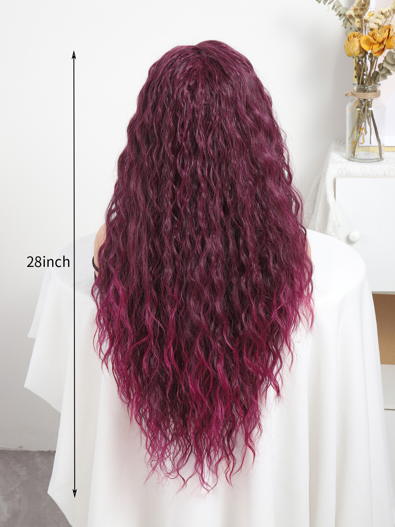 newlook cross-border European and American wigs feature a mid-range wine red multi-color wavy long curly hair synthetic fiber head cover that is naturally fluffy Application Scenario