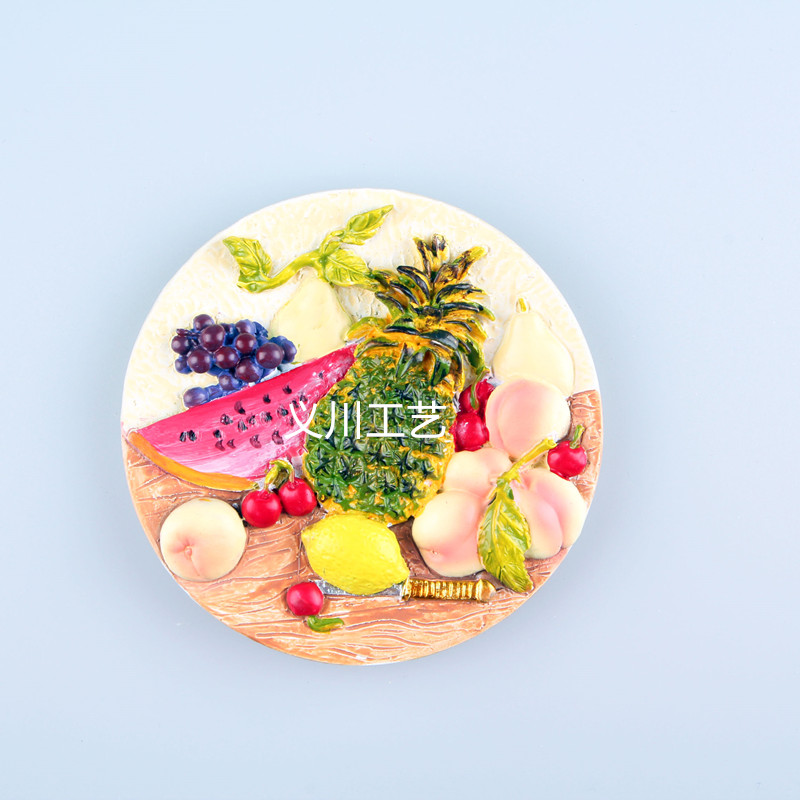 Customized creative watermelon, pineapple, peach, banana fruit baskets, resin refrigerator stickers, afternoon tea, magnetic home decoration stickers