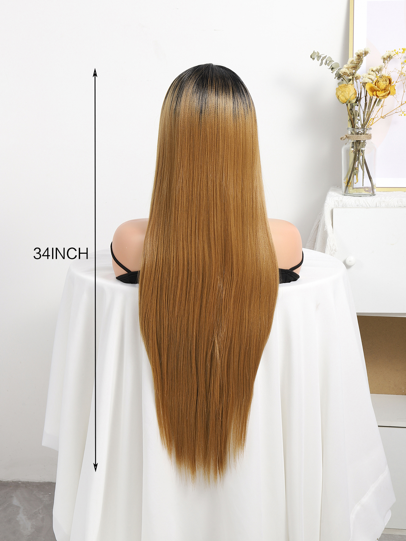 newlook European and American matte silk wig mid-parted top black gradient gold long straight hair rose net head cover wholesale Application Scenario