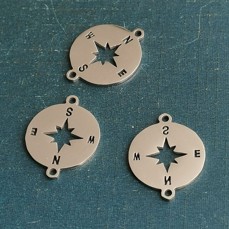 Compass Stainless steel DIY accessories Bracelet Pendant Double hole double-sided polished stainless steel connector