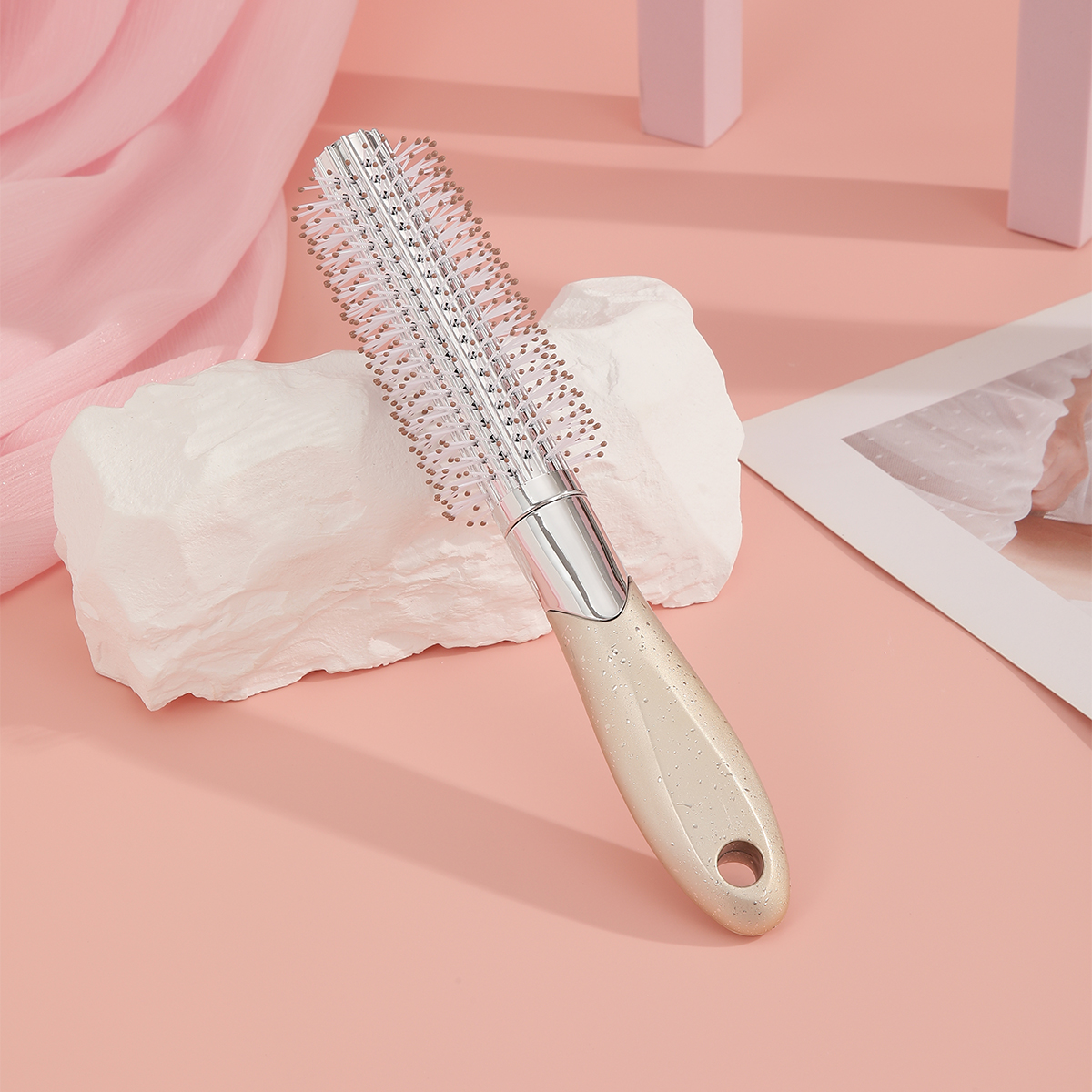 Cylindrical roller comb for hair styling, curling comb for straight hair, household curling comb details Picture
