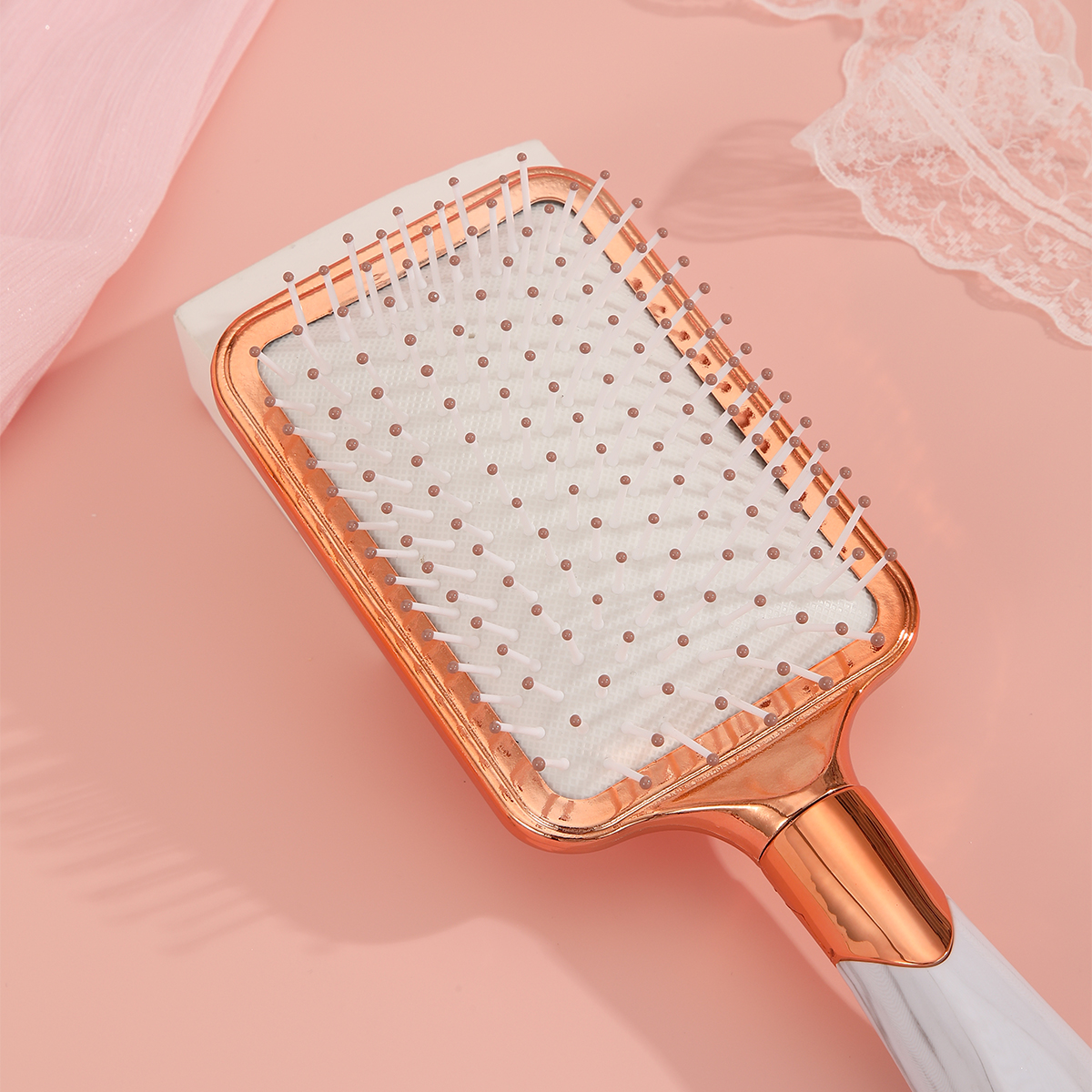 Marble-patterned electroplated airbag comb, rubber anti-static massage scalp and hair smoothing comb details Picture