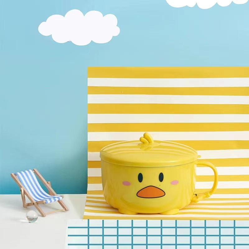 小黄鸭304不锈钢泡面碗学生宿舍带盖方便面碗可沥水用上班族饭盒详情图5