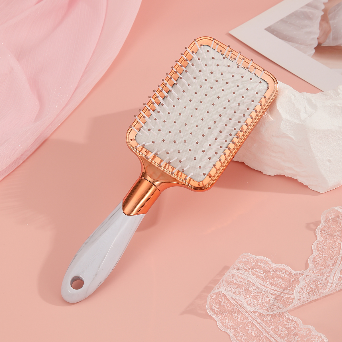 Marble-patterned electroplated airbag comb, rubber anti-static massage scalp and hair smoothing comb Specification image