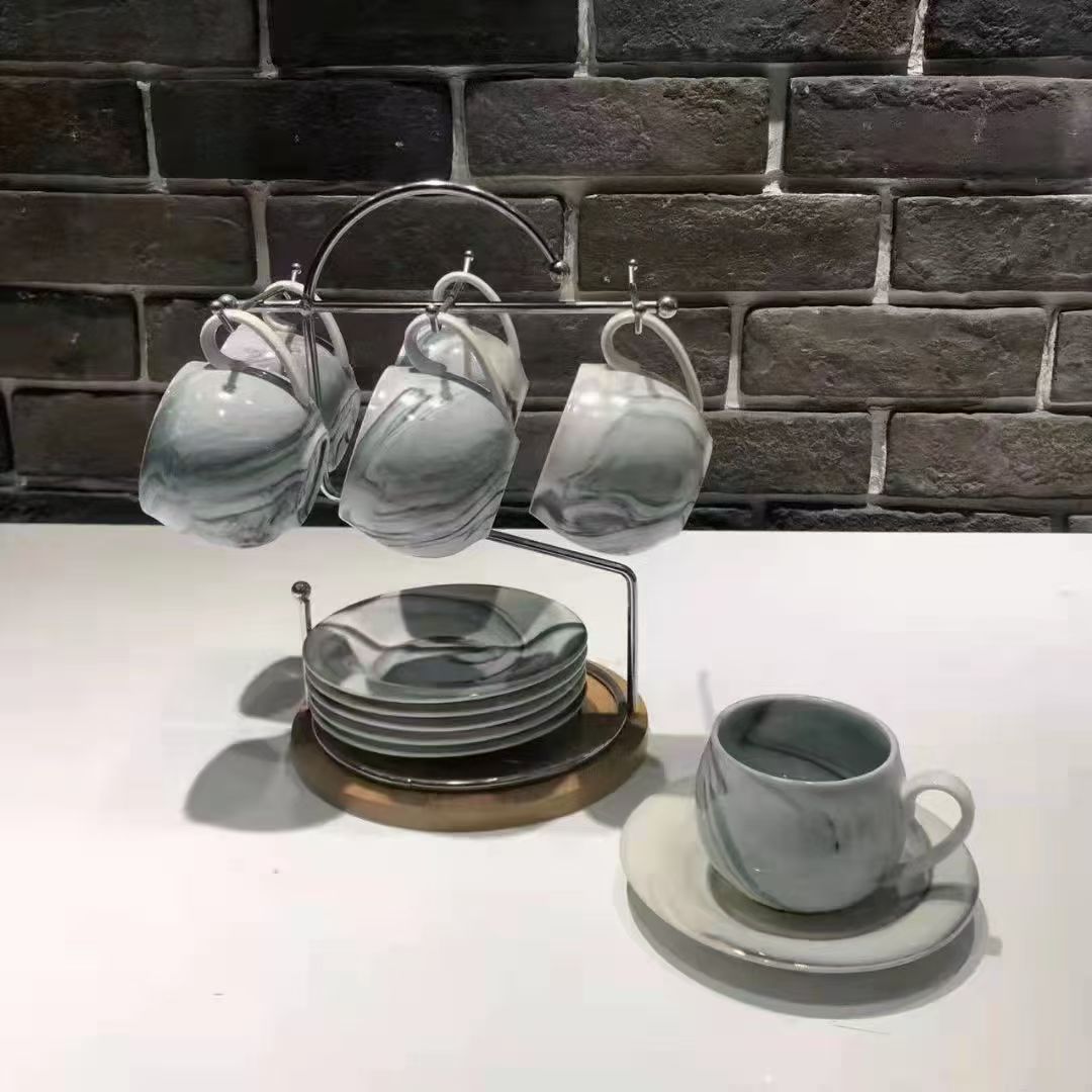 Jingdezhen Ceramic Cup Coffee Cup Saucer 6 Cups 6 Dishes With Rack Coffee Cup Saucer Item Picture