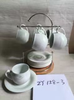 Jingdezhen Ceramic Cup Coffee Cup Saucer 6 Cups 6 Dishes With Rack Coffee Cup Saucer Specification drawing