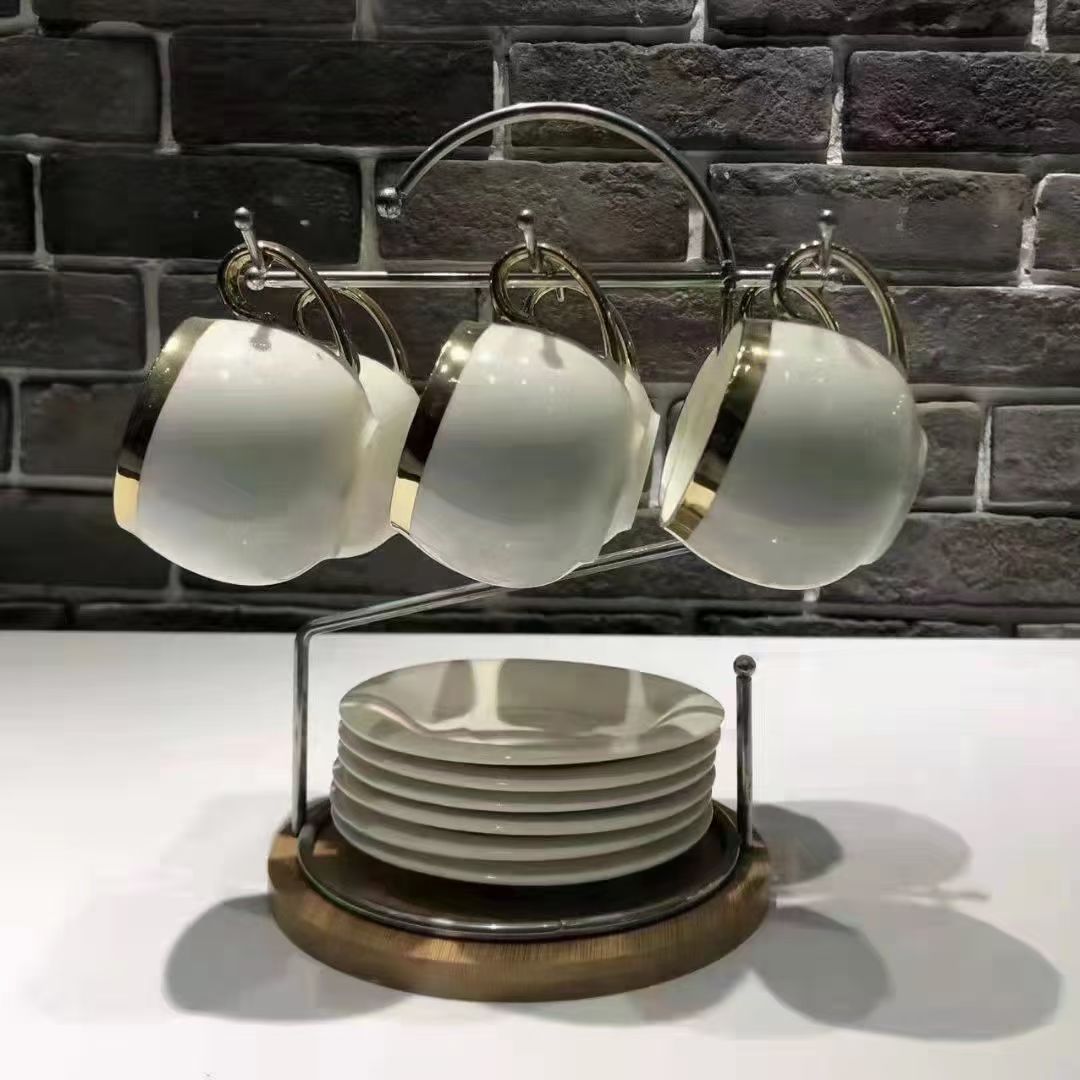 Jingdezhen Ceramic Cup Coffee Cup Saucer 6 Cups 6 Dishes With Rack Coffee Cup Saucer undefined