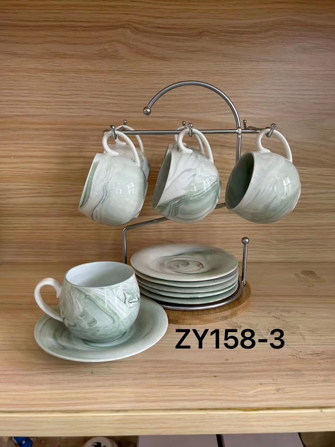 Jingdezhen Ceramic Cup Coffee Cup Saucer 6 Cups 6 Dishes With Rack Coffee Cup Saucer details Picture