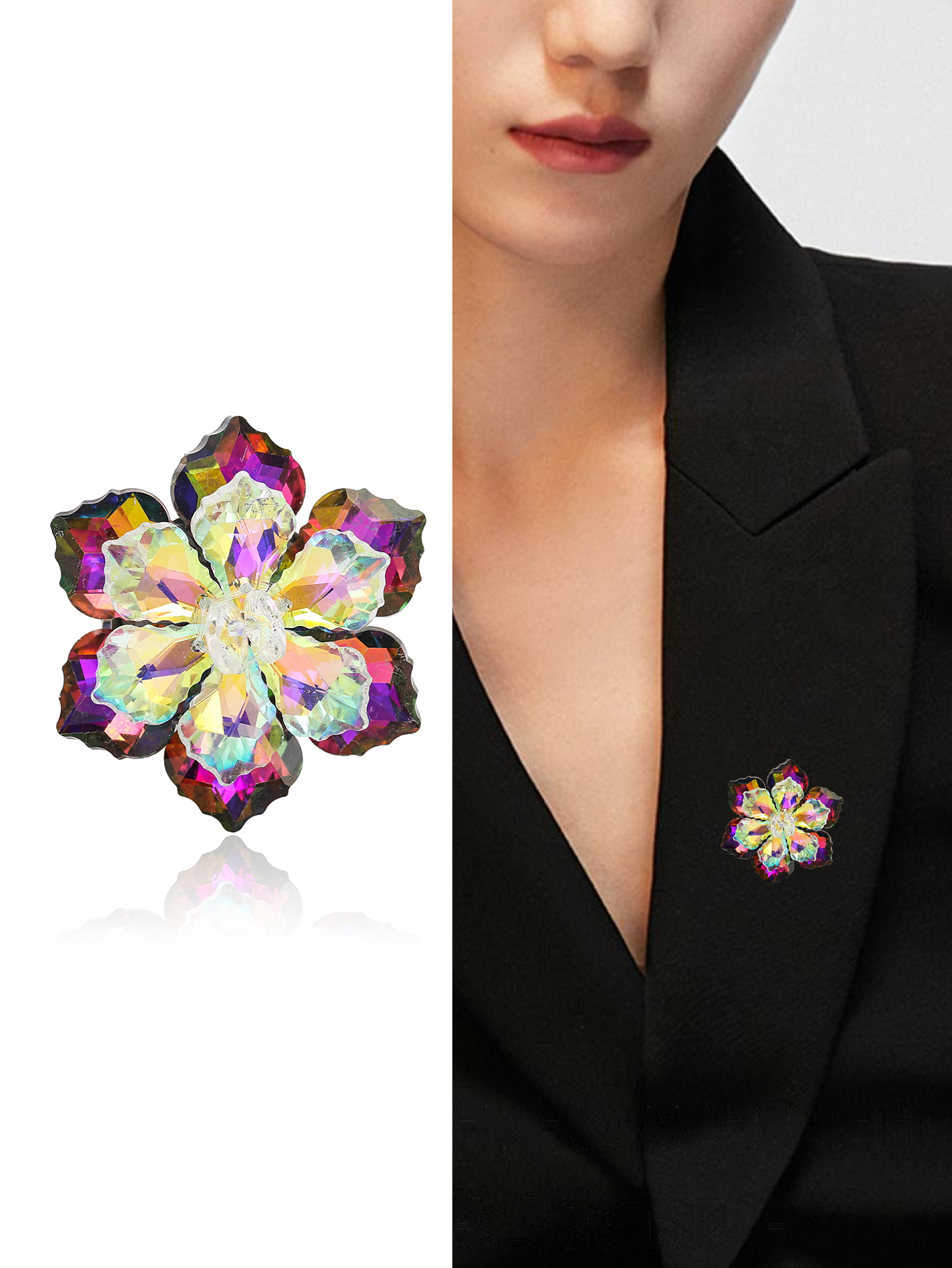 Ziyang 2023 New hand-woven flower brooch, colorful snowflake, multi-faceted color-changing flower alloy, all-season universal men's and women's suit brooch manufacturer wholesale