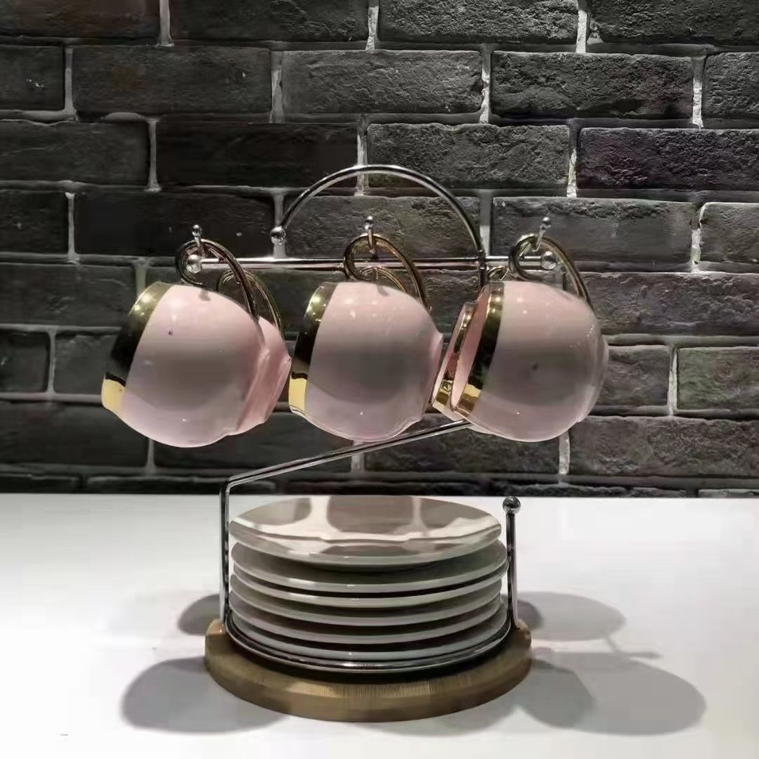 Jingdezhen Ceramic Cup Coffee Cup Saucer 6 Cups 6 Dishes With Rack Coffee Cup Saucer undefined