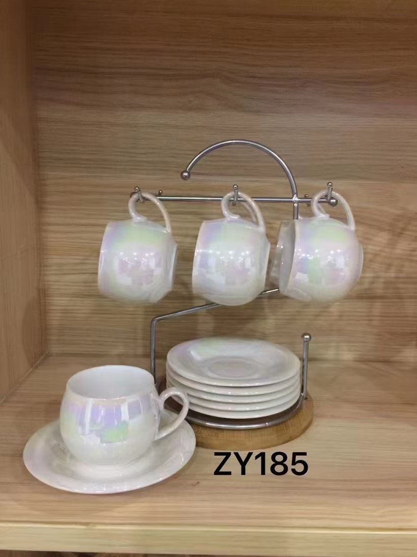 Jingdezhen Ceramic Cup Coffee Cup Saucer 6 Cups 6 Dishes With Rack Coffee Cup Saucer Item Picture
