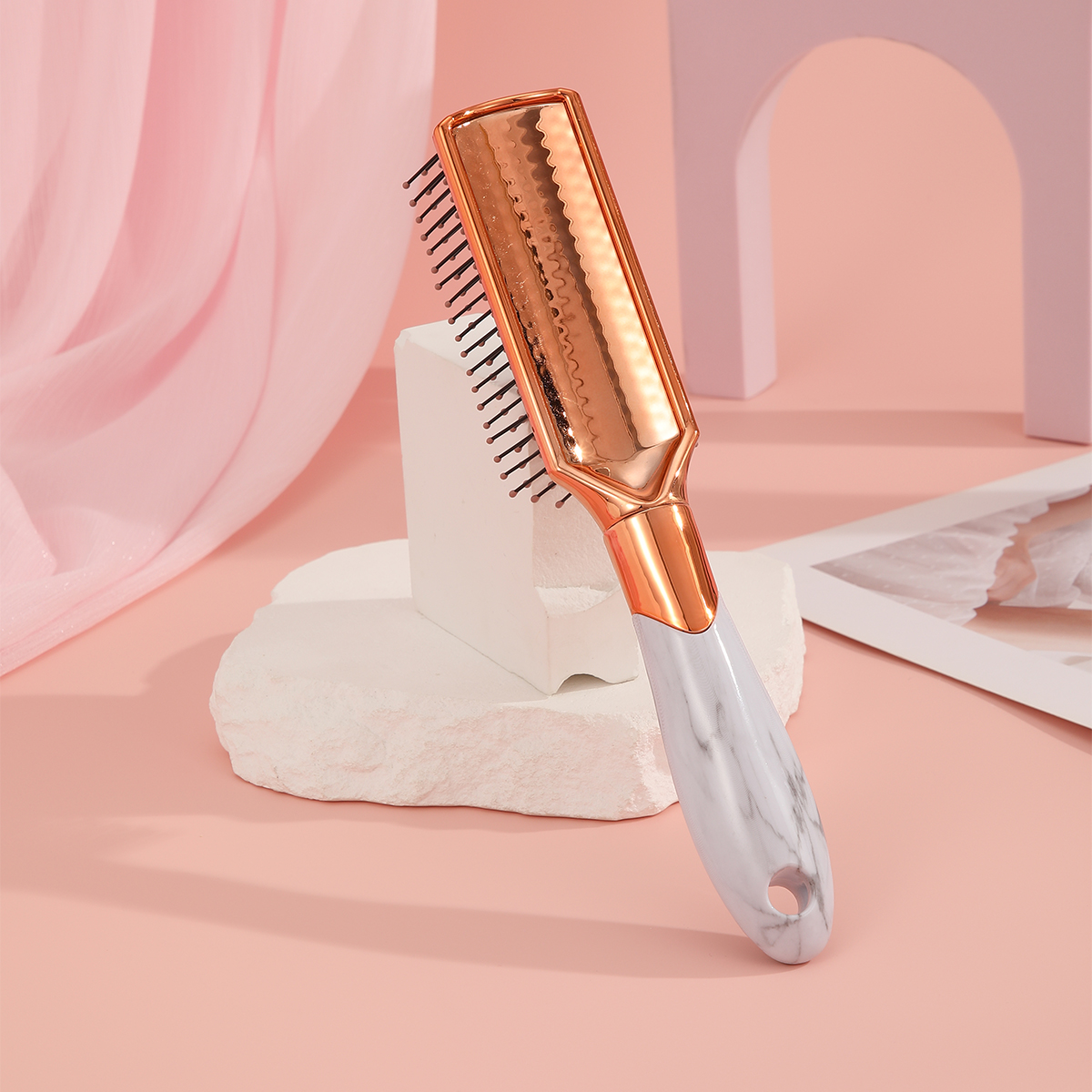 Electroplated marble comb, non-knotting, fluffy hair, anti-static hair care comb details Picture