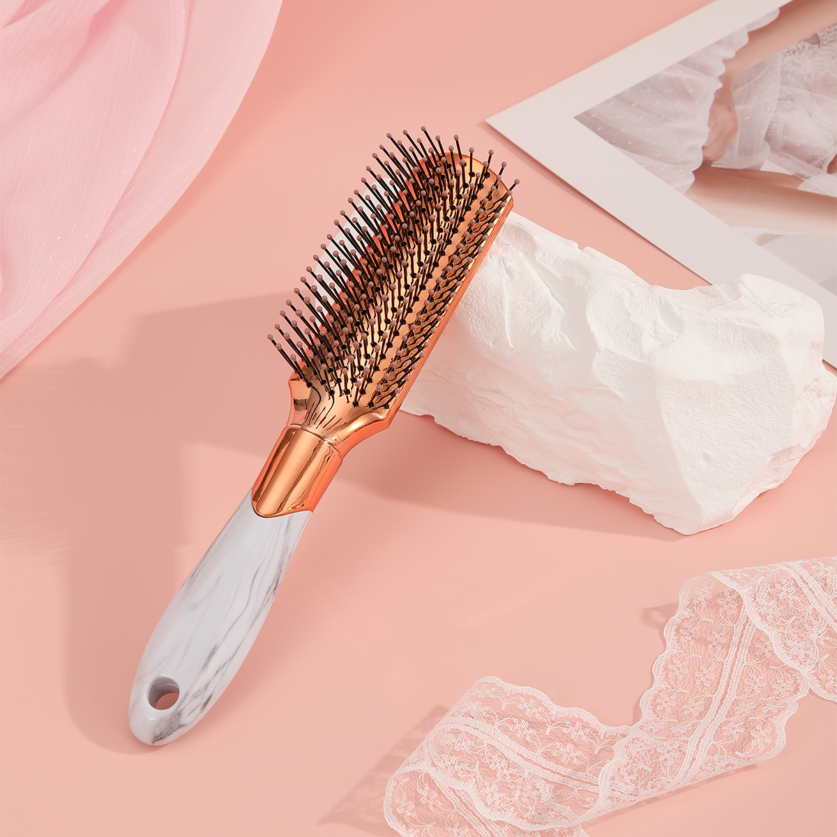 Electroplated marble comb, non-knotting, fluffy hair, anti-static hair care comb Specification image