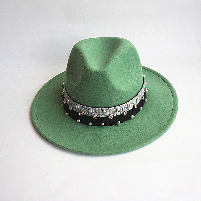 Cross-border European and American fashion decoration woolen jazz hat flat brim unisex Panama  fedora thumbnail