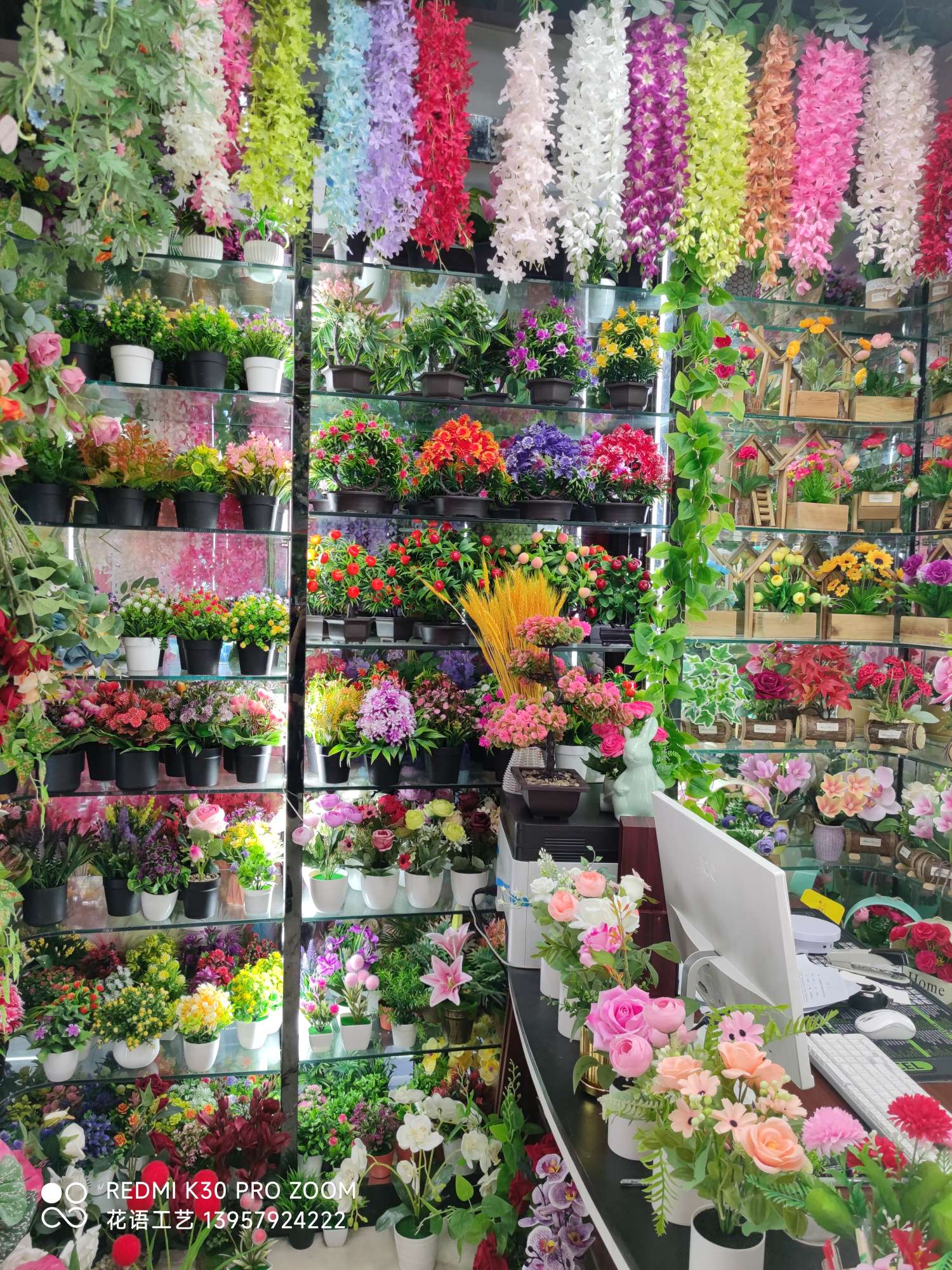 Factory direct sales, artificial flowers, potted plants, bunches, fences, lawns, soft hangings, vines detail image 20