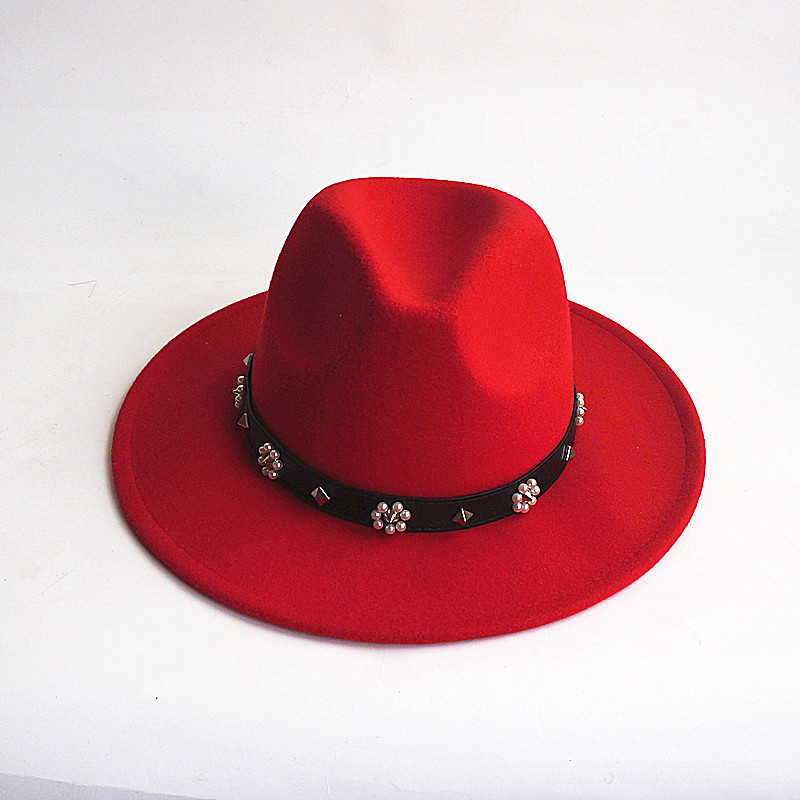 European and American fashion decoration woolen jazz hat flat brim unisex Panama hat fedora thumbnail