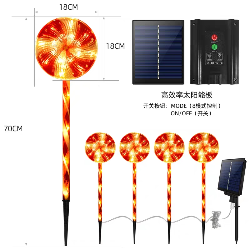 太阳能圣诞节日彩灯棒棒糖插地灯户外防水庭院草坪灯装饰氛围灯串详情图2