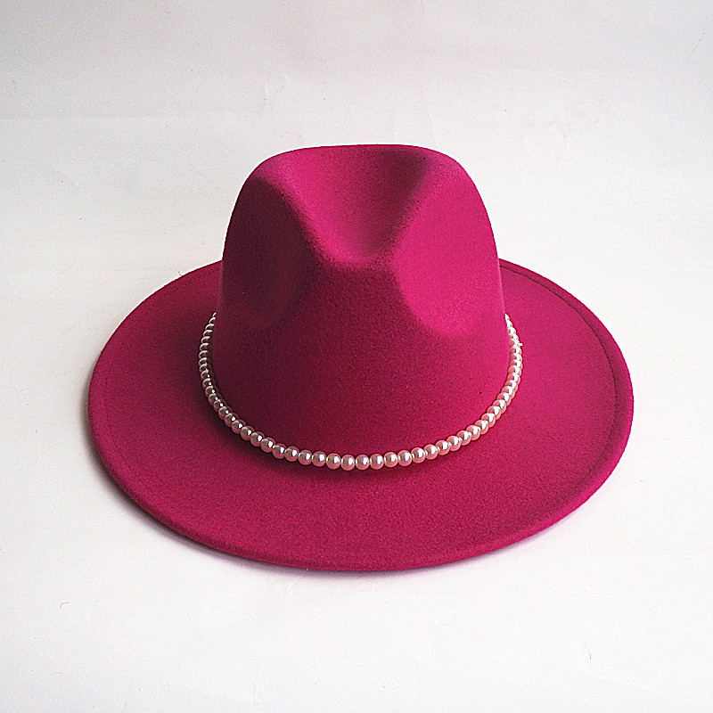 Cross-border European and American fashion decoration with woolen jazz hat flat brim men and women's Panama hat soft cloth hat thumbnail