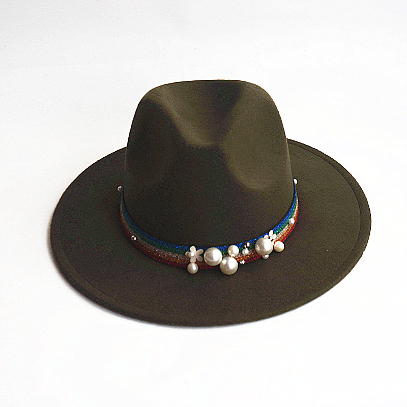 European and American fashion decoration woolen jazz hat flat brim unisex Panama hat soft hat thumbnail