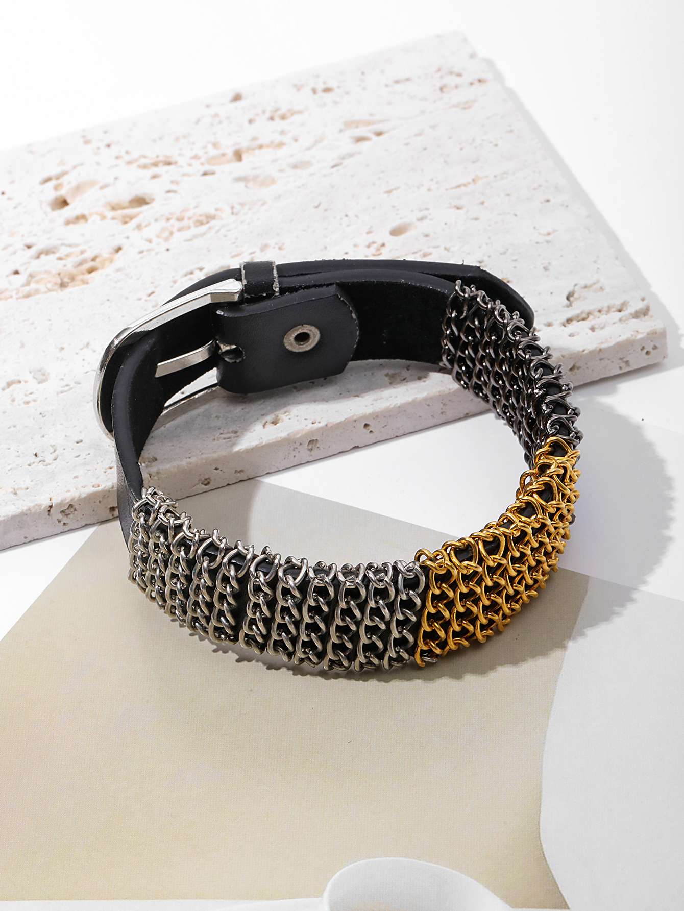 Punk-style chain leather bracelet, simple European and American women's same style wristband, personalized and creative street dance performance wristband details Picture