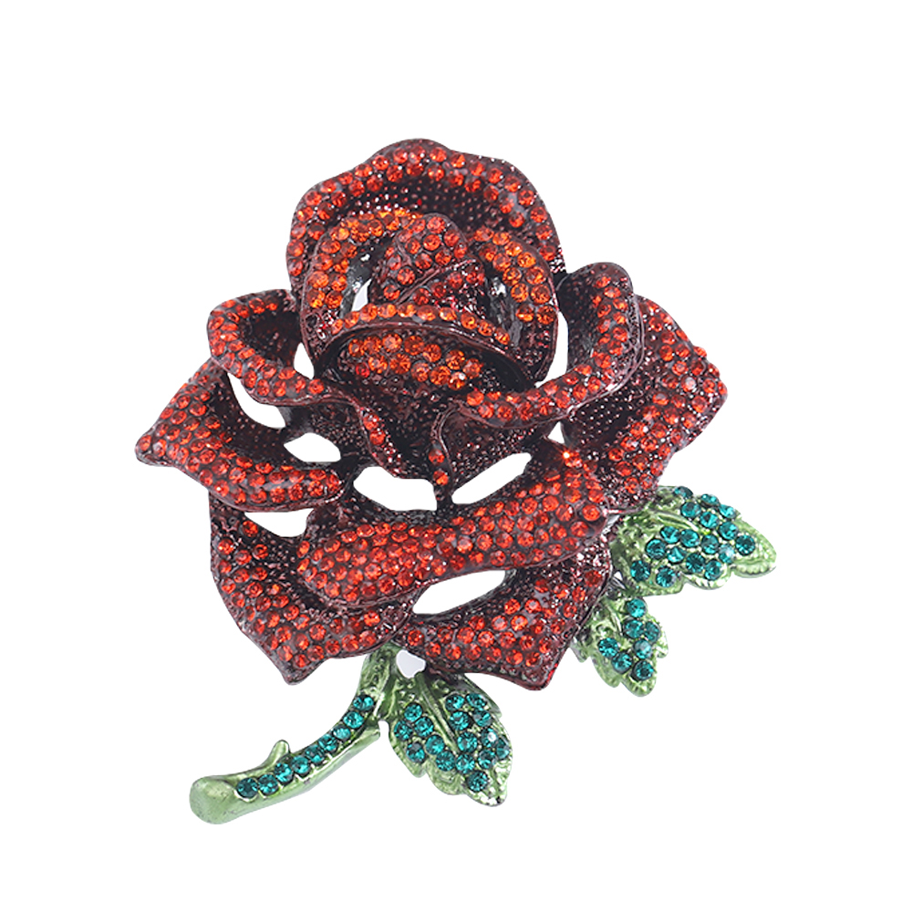 Creative Heavy Industry rose brooch, retro Chinese style water diamond flower pin, suit jacket, personalized brooch accessory, European and American retro high-end rose brooch for women, new heavy industry full diamond brooch accessory Item Picture