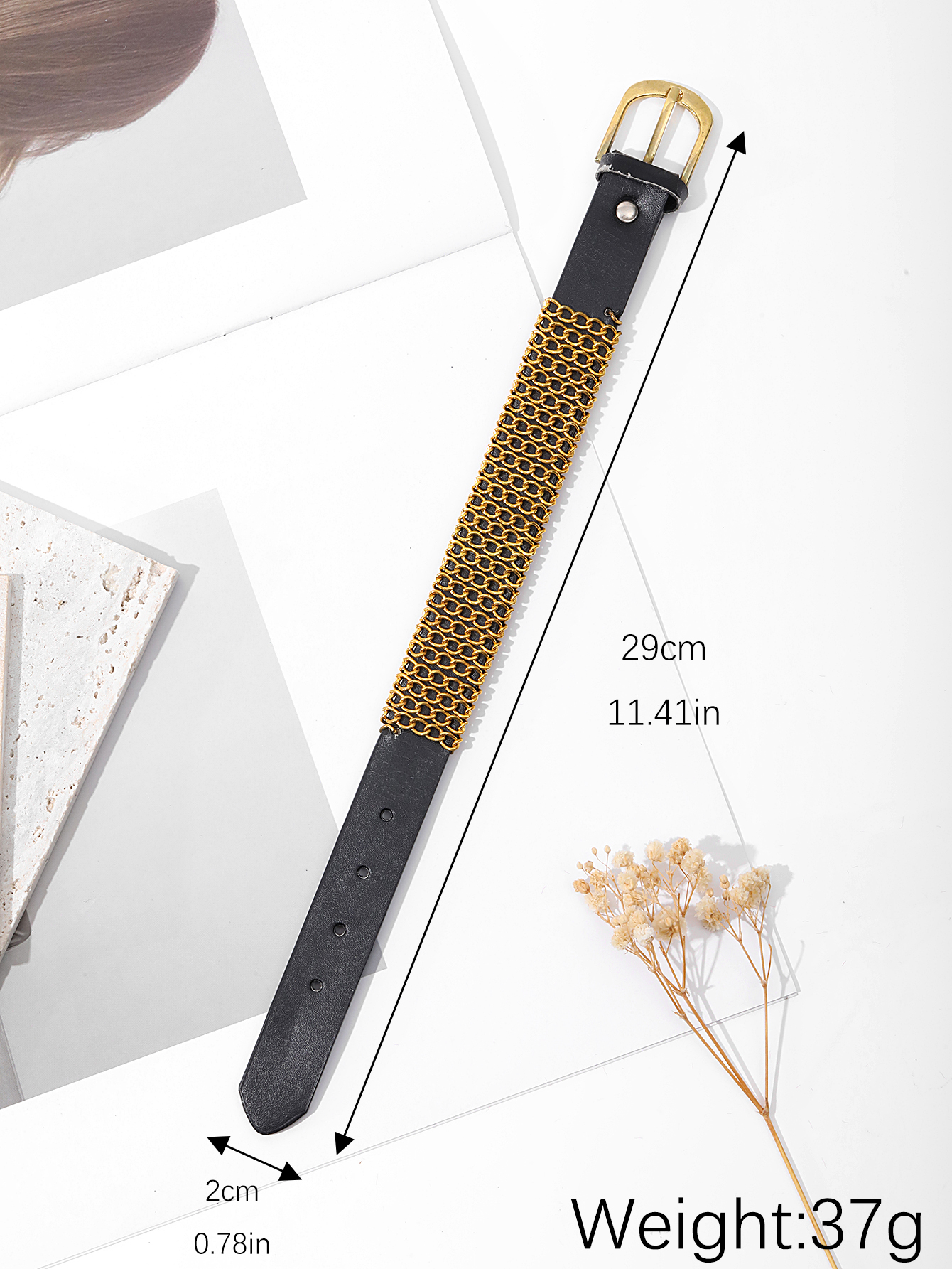 Punk-style chain leather bracelet, simple European and American women's same style wristband, personalized and creative street dance performance wristband Specification image