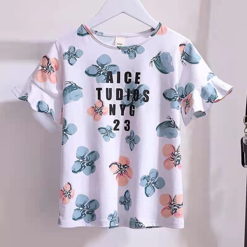 Girls' denim shorts for Zhongda Children's Set 2023 Summer New Style Zhongda Children's Girls' stylish Korean summer short-sleeved outfit