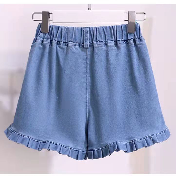 Girls' denim shorts for Zhongda Children's Set 2023 Summer New Style Zhongda Children's Girls' stylish Korean summer short-sleeved outfit Application Scenario